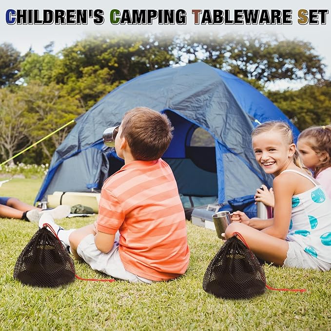 Scout Camping Mess Kit for 1 Person Boy Scout Dishes Set Girl Scout Mess Kit with Mesh Bag Reusable Light Weight Eating Utensils Plastic Camping Cutlery Set for Travel Camp