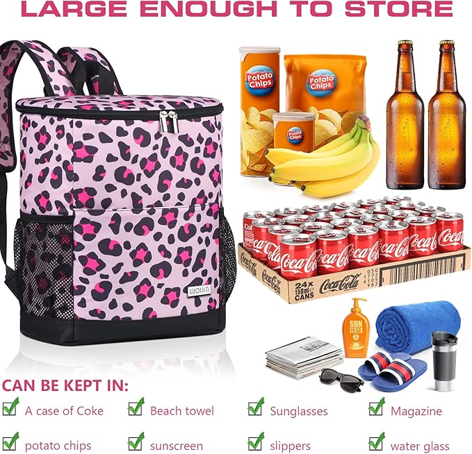 Wolka Cooler Backpack 30 Cans,Portable Backpack Coolers Insulated Leak Proof,Waterproof Soft Sided Cooler Bag for Travel,Beach,Camping,Picnic,Lunch Backpack for Women (Pink)