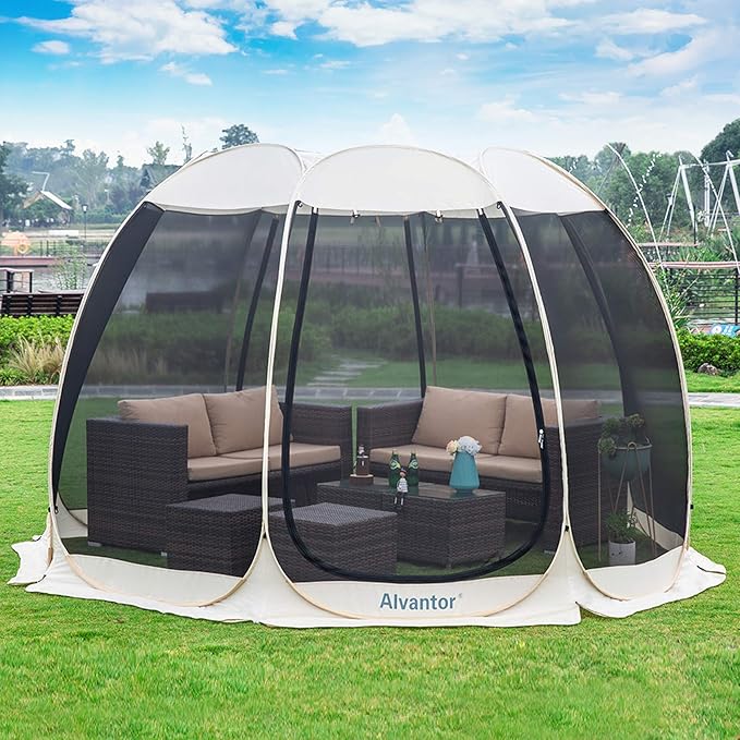 Alvantor Screen House Room Camping Tent Outdoor Canopy Dining Gazebo Pop Up Sun Shade Shelter 8 Mesh Walls Not Waterproof Beige 12'x12' Patent Pending
