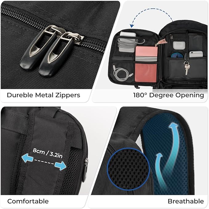 Large Travel Backpack for Men Women,Carry on Backpack with Shoe Compartment USB Charging Port,College Backpack,Bookbag fit 17.3 Inch Laptop for Business Hiking Camping (Fits 4.92-5.91 ft height)