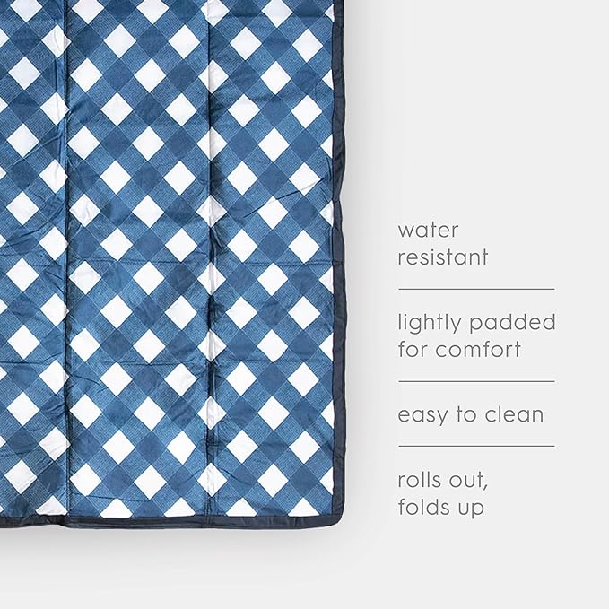 Little Unicorn 5'x10' XL Outdoor Family Picnic & Beach Blanket | Durable & Water-Resistant Fabric | Compact Fold & Easily Wipes Clean | Zipper Pocket (Navy Plaid)