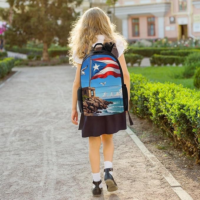 Lightweight Daypack Bookbag for Trekking Business Walking Cycling, Big Capacity Anti-Theft Multipurpose Carry On Bag, Puerto Rico Flag Business Computer Bag