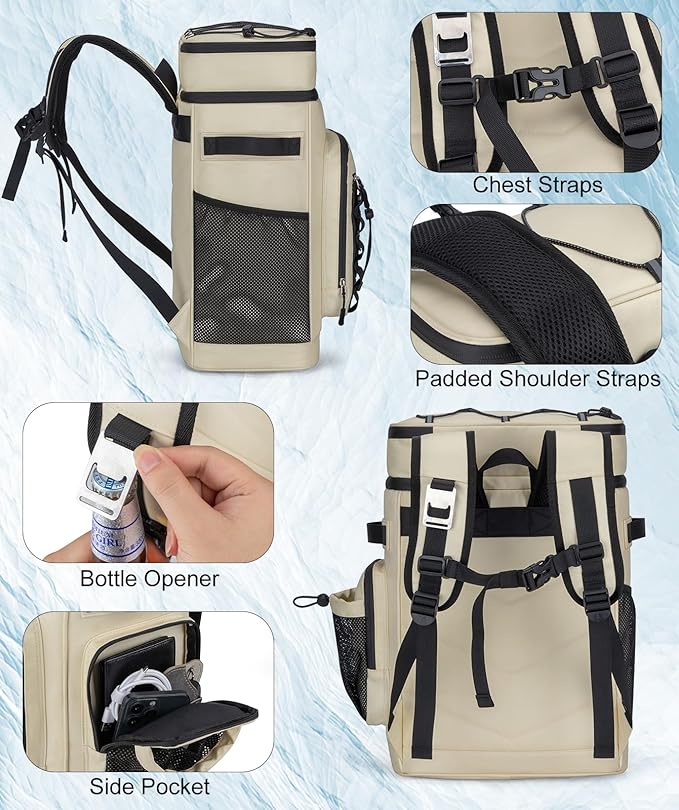 Insulated Cooler Backpack, 40L Leakproof Backpack with Double Compartments for Men & Women, Large Lunch Cooler for Camping, Beach, Travel, Picnic, Up to 48 Cans
