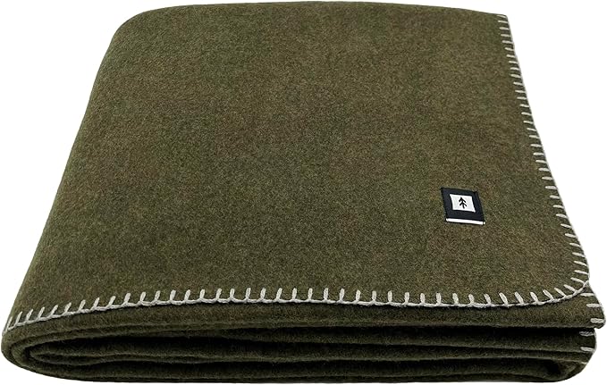 EKTOS 100% Virgin Wool Blanket, 90" x 66", Hunting Gear, Better Than Military Surplus (Olive Green, Twin Size)