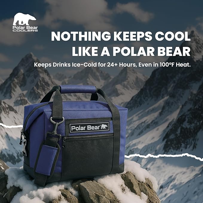 Polar Bear Coolers - Original Soft Cooler Bag - Insulated Leak Proof Beach Cooler Bag, Small Thermal Bags for Travel - Heavy Duty & Portable - Sweat Proof Picnic Carrier - Nylon