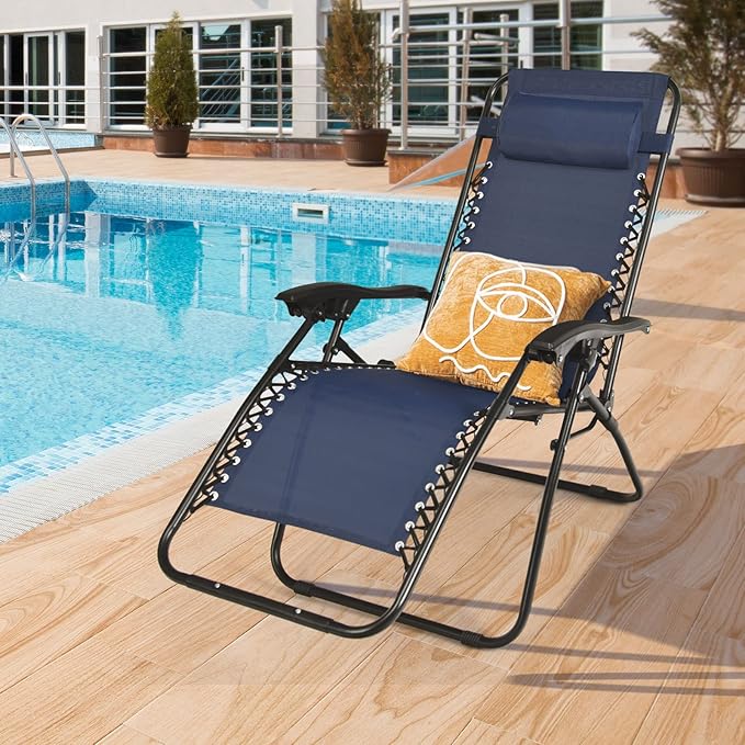 S AFSTAR Zero Gravity Chairs Set of 2, 3 PCS Folding Zero Gravity Lawn Chair Set with Side Table Cup Holders & Adjustable Headrest, Reclining Patio Chairs, Zero Gravity Lounger for Patio Poolside