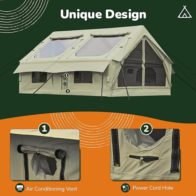 EROMMY 4/6/8/12 Person Inflatable Tent with Skylight, 4 Season Blow Up Tents with Hand Pump for Outdoor Camping & Hiking, Easy Set-up Windproof Sunproof Waterproof