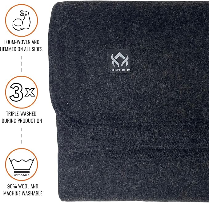 Arcturus Tahoe Wool Bed Blanket | Soft, Breathable Wool Blanket for Year-Round Comfort - King Size (90"x 108") | Thick & Washable (Charcoal Gray)