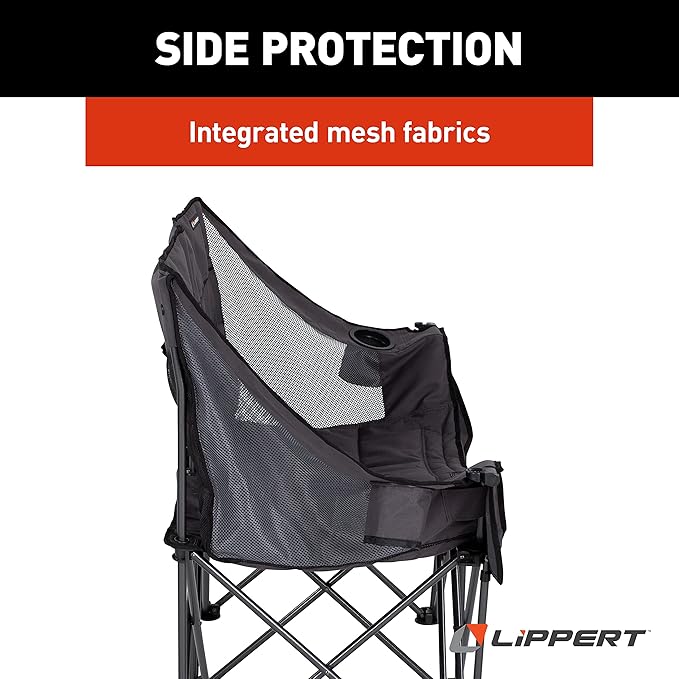 Lippert Campfire Folding Loveseat with 500-lb. Weight Capacity, Carry Bag, Durable Mesh Fabrics, High-Loft Cushioning, Storage Pocket, Dual Cupholders, Stemmed Wine Glass Holder (Grey) - 2021000206