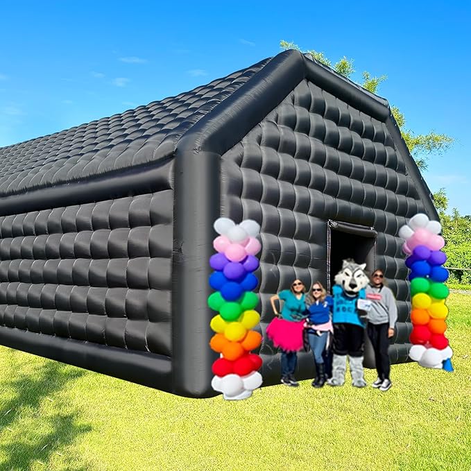 WARSUN 30x20x13Ft Inflatable Nightclub with Two 680W Blowers Large Black Inflatable Night Club Party Tent Disco Cube Gazebo Event House for Birthday, School Events, Backyard Party, Rental Business