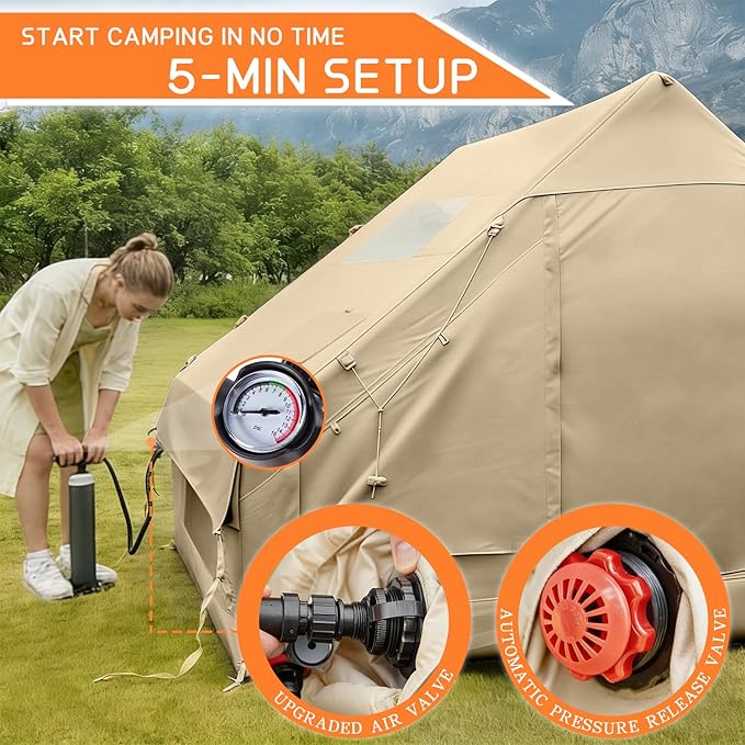 Inflatable Tents for Camping,Easy Blow Up Tent with Hand Pump,4 Seasons Waterproof Air Inflatable Camping Tent House for Family Weekend Camping