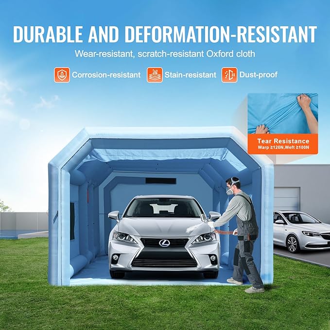 VEVOR Inflatable Paint Booth, 26.2 x 14.8 x 9.8 ft Inflatable Spray Booth, Portable Car Paint Booth for Small Truck, with 950W+750W Powerful Blowers and Air Filter System, Large Motorcycle, Midsize SU
