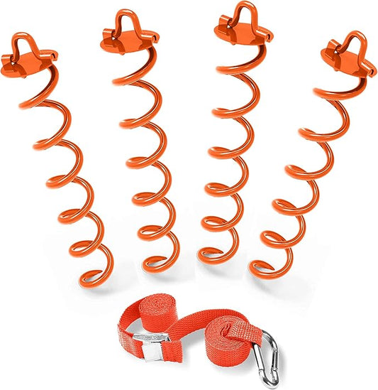 ABCCANOPY 10" Spiral Ground Anchor with Straps Out for Anchor Swings Set Down, Tent (Orange)