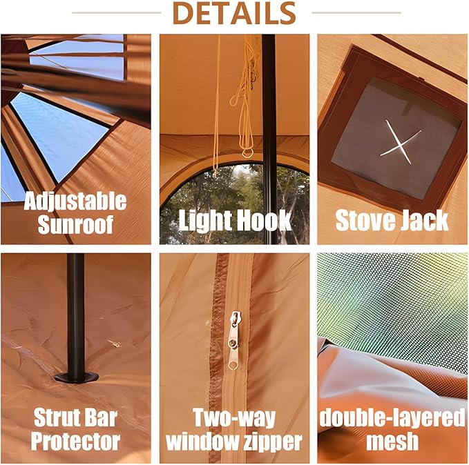 ShinHye 16.4ft Bell Tent for Glamping & Camping – Waterproof Canvas with Stove Jack, Removable Floor & 8 Mesh Windows (Fits 6-8 People)
