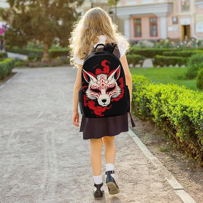 Lightweight Daypack Backpack for Sports Travel Running, Large Capacity Multipurpose Anti-Theft Bookbag, Japanese Kitsune Mask Fox Art Laptop Backpack Daypack
