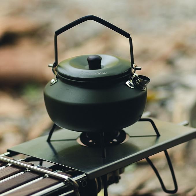 Thous Winds 0.6 Liter Lightweight Stainless Steel Camping Kettle Portable Camp Tea Pot, Outdoor Campfire Use, Black