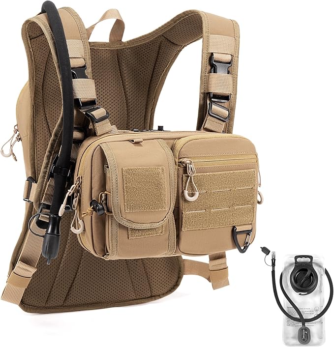 2-in-1 Convertible Chest Pack and Hydration Backpack with 2.5L Bladder, Hydration Vest for Women Men Outdoor Hiking Gravel Cycling Mountain Biking Running