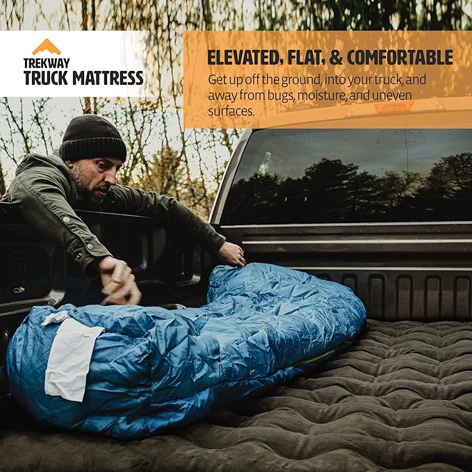 Offroading Gear Truck Bed Air Mattress | 5.5ft to 5.8ft Truck Box | Trekway | F150 | Ram 1500 | Silverado | Tundra | Titan | Converts to Full Double Size Bed | Inflatable Blow Up