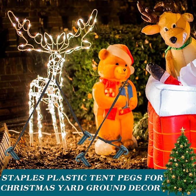 Vicenpal 18 Pcs 7 Inch Plastic Yard Stakes Inflatables Heavy Duty Plastic Garden Stakes for Tent Ground Replacement Outdoor Fence Lawn Pegs Landscape Staples Halloween Christmas Decorations (Green)
