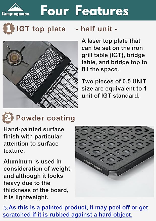 camping moon IGT Top Board Bridge Table Laser Top Board Half Black CK-12F-1P