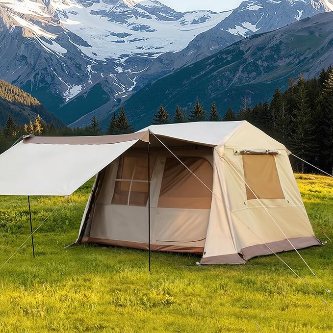 YOLENY Instant Tent, 4 Person Camping Tent with Vestibule & Rainfly, 150D Blackout Cabin Tent, UPF 12500, 137.7 FT² Activity Space, Windproof Waterproof
