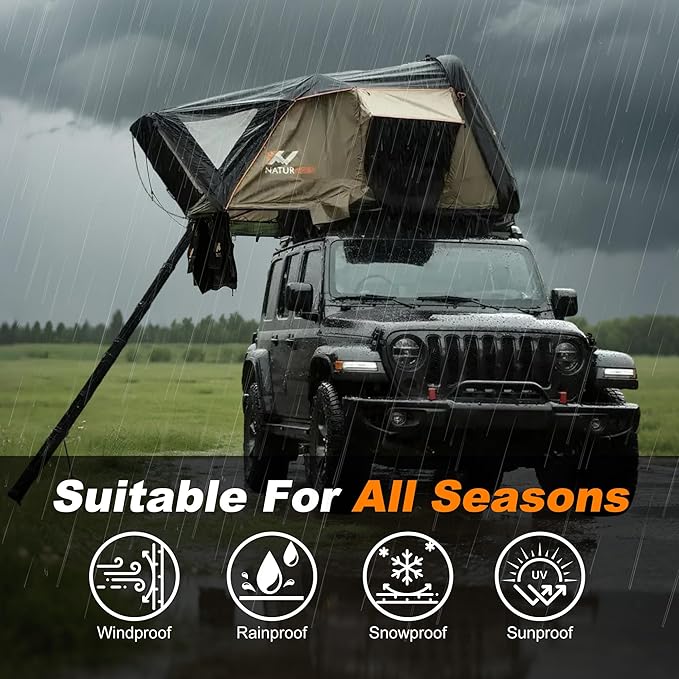 Naturnest Rooftop Tent Hard Shell with Annex Room, Easy Set Up Large Tent for 2-3 Person Camping, Waterproof 4 Season Tents for Truck, Jeep, SUV, Van, Trailer - Sirius 1 with Annex Room