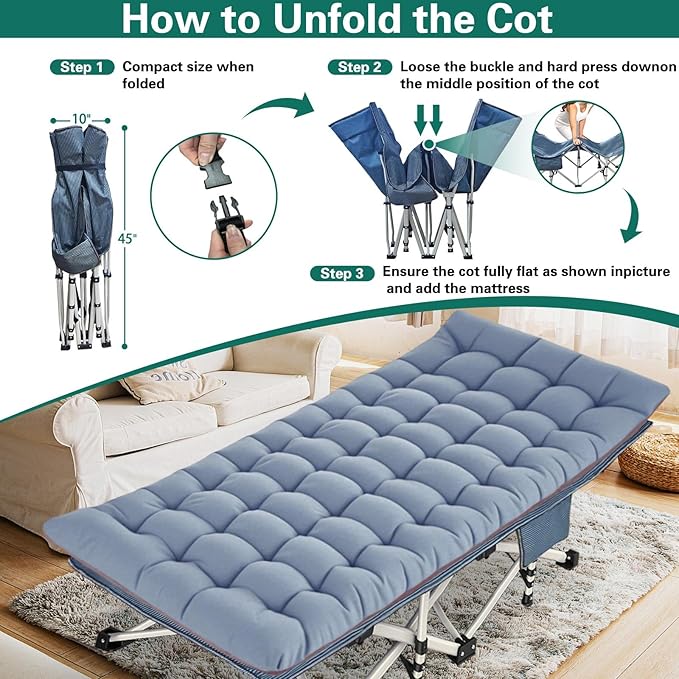 2 Pack Extra Wide Camping Cot with Comfortable Mattress for Adults Oversize XXL Cots for Camping Bed Folding Cot Heavy Duty with Carry Bag for Outdoor Indoor Home