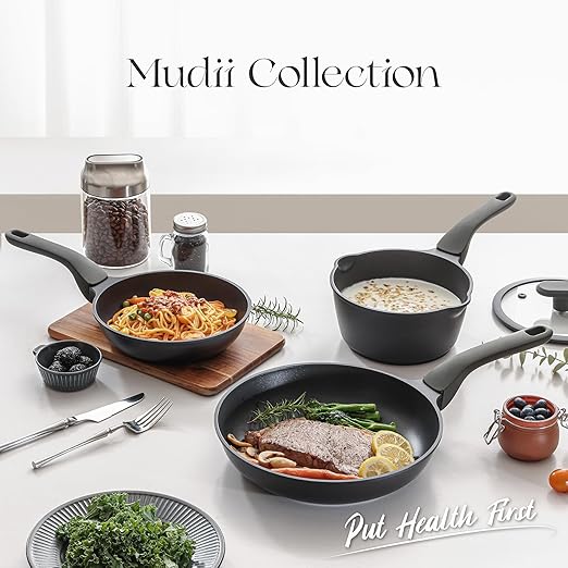 PRICUSIS Nonstick Frying Pan, 8/10/12 Inch Skillet with Stay Cool Handle, Fully Coated, Induction Compatible & Oven Safe, 100% Dishwasher Safe, PTFE & PFOA Free（10 Inch, Black Sesame）