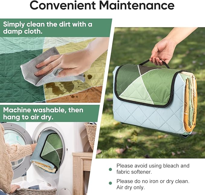 Picnic Blanket Waterproof Extra Large 79"x79" 210D Oxford Outdoor Blanket for Grass Portable Sand Proof Beach Blanket for 6-8 Adults (Nature Palette)