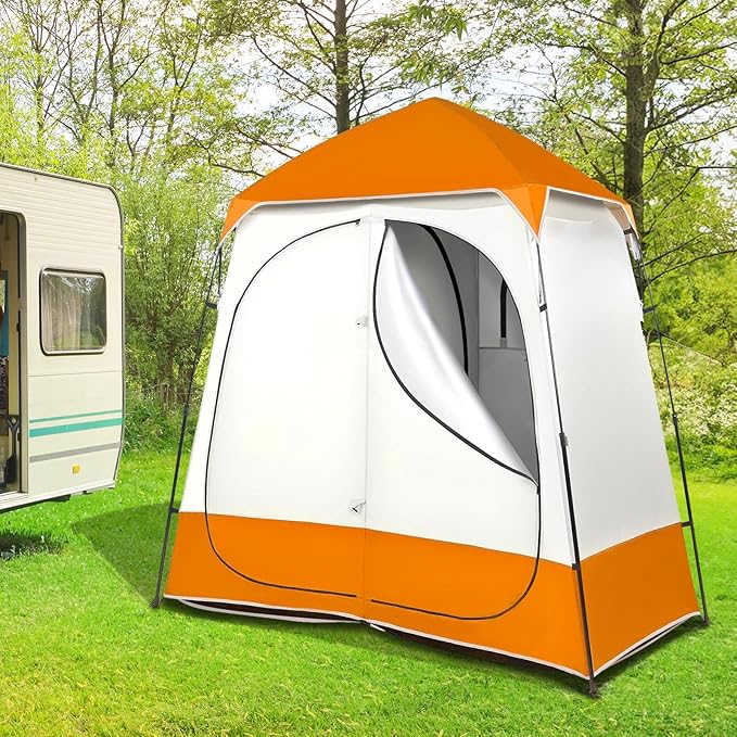 VINGLI 2 Room Shower Tent, 7.5 FT Instant Pop Up Shelter with Carrying Bag, Privacy Changing Room Tent,Perfect for Portable Toilet, Camping, Dressing, Outdoor Indoor, Easy Set Up