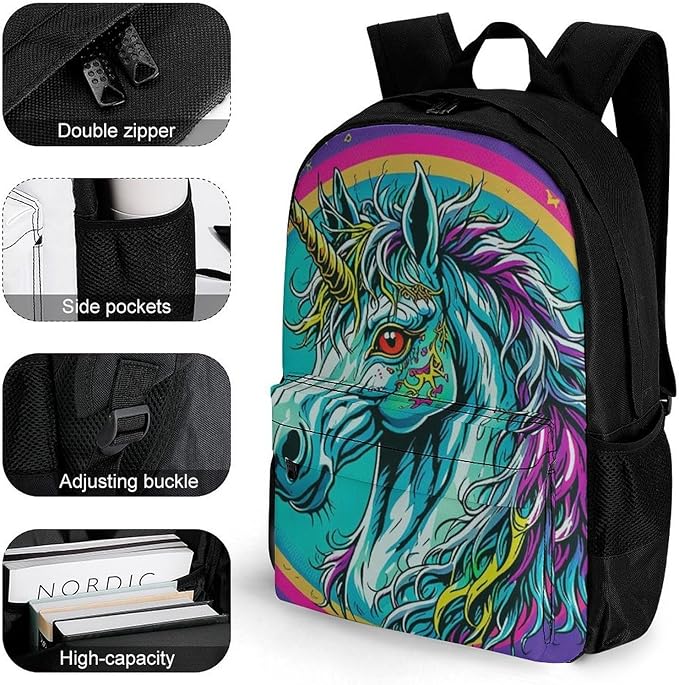 Backpack Polyester Multipurpose Anti-Theft Unicorn Zombie Shoulder Bag Big Capacity Gym Outdoor Hiking Backpack With Padded Straps