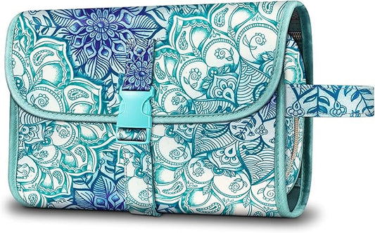 Fintie Portable Toiletry Cosmetic Travel Bag, Large Water Resistant Hanging Makeup Organizer Storage Pouch Case for Women Girls (Emerald Illusions)
