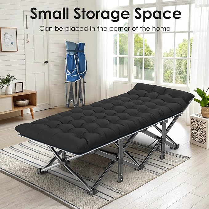 Suteck Camping Cot, 32In XXL Folding Camping Cot Heavy Duty Sleeping Bed for Adults 1200D Double Layer Oxford Cots for Camping W/Pilllow Mattress Carry Bag for Home Office Nap Beach Travel, 900LBS