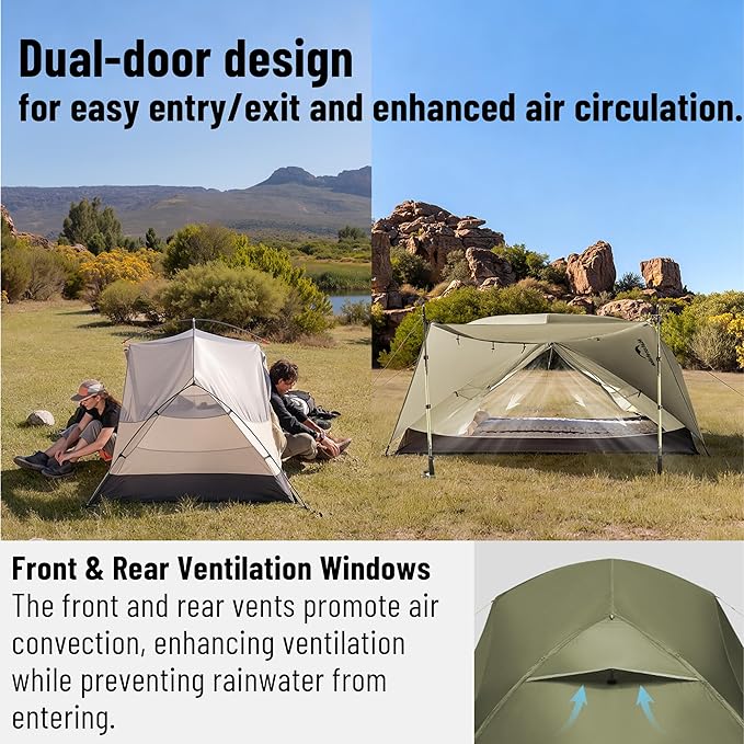 Naturehike Mongar Pro/Base Camping Tent, 1-3 Person Ultralight Backpacking Tent, PU3000mm, 20D Nylon 4 Season Waterproof, Mongar 2 Person UL Hiking Tent for Bike, Travel, Camp