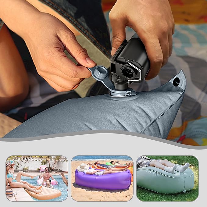 THE WEEKEND Mini Portable Air Pump for Inflatables–Electric Air Mattress Pump for Camping Travel and Home Use with LED Light for Sleeping Pads Pool Floats Vacuum Bags