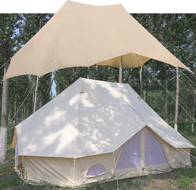 UNISTRENGH Waterproof Tent Tarp Cover Sunshade Heavy Duty Top Roof Shelter Fit for 6M Double Roof Bell Tent (Sunshade, for Double roof Tent (6x4m))