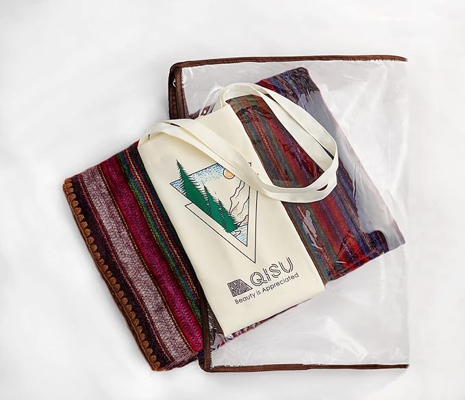 QISU Alpaca Wool Blanket Throw | Large, Beautiful, Warm, Variegated | 85 x 65 inches | Ultra-Soft, Hypoallergenic and Breathable | Non-Itchy or Scratchy (Purple Earth Variegated)