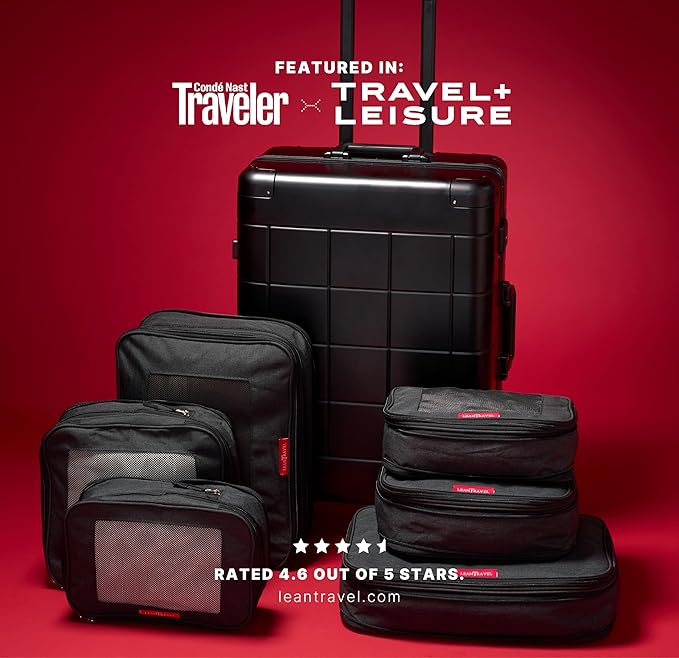 LeanTravel Premium Compression Packing Cubes for Travel - Luggage Organizers with Double Zipper - Sturdy Bags for Suitcase (4-Pack, Black)