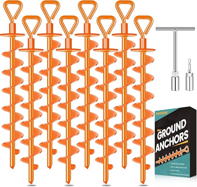 Ground Anchors Screw in, Heavy Duty Ground Trampoline Stakes High Wind Tent Stakes for Tent, Trampoline, Gazebo, Carport, Trap Anchor, Canopies, Swing Set