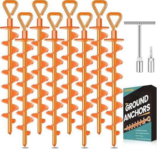 Ground Anchors Screw in, Heavy Duty Ground Trampoline Stakes High Wind Tent Stakes for Tent, Trampoline, Gazebo, Carport, Trap Anchor, Canopies, Swing Set