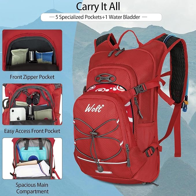 WOLT Hydration Backpack 18L Hiking Water Backpack with 2L Water Bladder for Men Women, Hydration Pack for Running Cycling Biking and Climbing