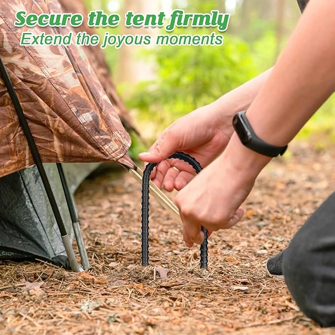 Gtongoko Trampolines Wind Stakes 16 Pack 12 Inch, 0.3 Inch Thick Heavy Duty U Shaped Rebar Tent Stakes Ground Anchors Galvanized Steel Safety Trampoline Anchors for Camping Tents, Soccer Goals