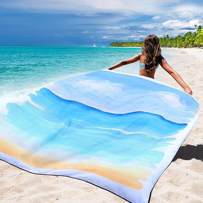 Beach Blanket Waterproof Sandproof Beach Mat 79" X 83"/10'x9'for 2-8 Adults Quick Drying Outdoor Picnic Mat Beach Accessories for Travel, Camping, Hiking