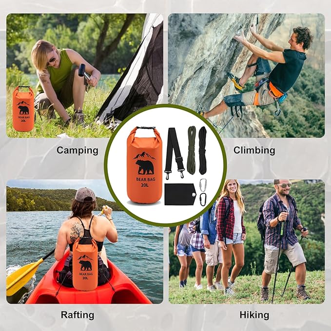 1 Set Bear Bags for Food Backpacking 20L Bear Food Bag Hanging System Bear Proof Food Storage Includes Waterproof Bear Bag, Rock Pouch, Hooks and Nylon Ropes for Camping Hiking (20 L, Orange)