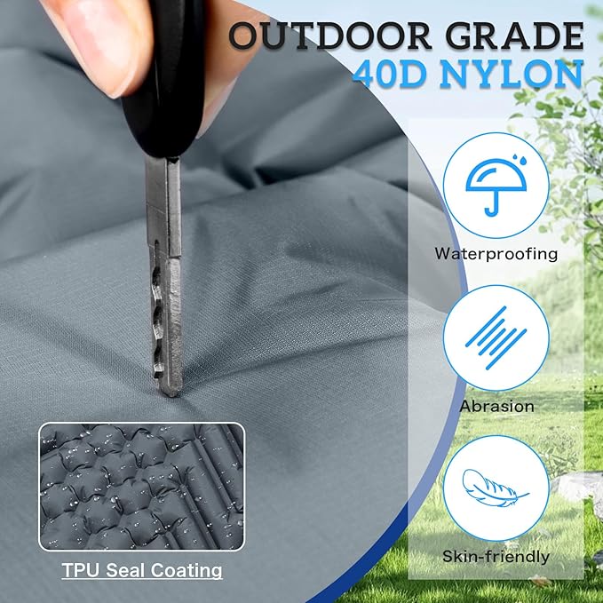 Camping Sleeping Pad, Inflatable Ultralight Camping Mat with Pillow, Built-in Foot Pump Air Mat for Traveling Tent Camping Hiking Backpacking (Gray)