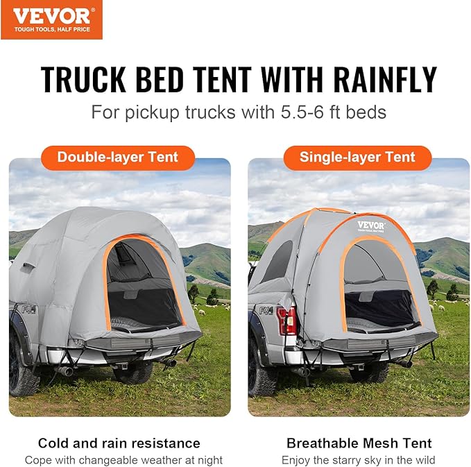 VEVOR SUV and Pickup Truck Camping Tents, Waterproof Double Layer Design with Carry Bag, Accommodates 2-9 Persons for Outdoor Activities
