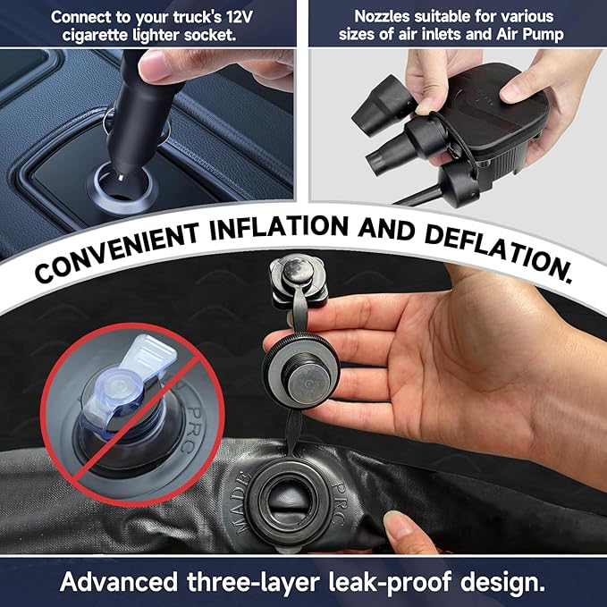 Umbrauto Air Mattress for 5.5-6.5 ft Short Bed Full-Size Trucks, Pickup Truck Airbed Mattress with Corded Air Pump for Outdoor Travel