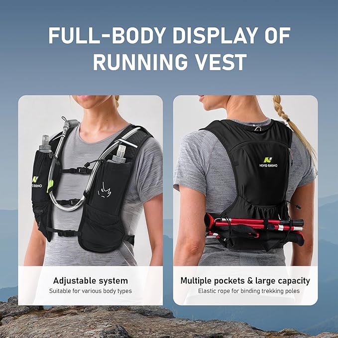 N NEVO RHINO Small Running Vest for Women Men, Lightweight Hydration Vest with Water Bladder 1.5 Liter, Hydration Backpack for Trial Hiking Cycling Jogging