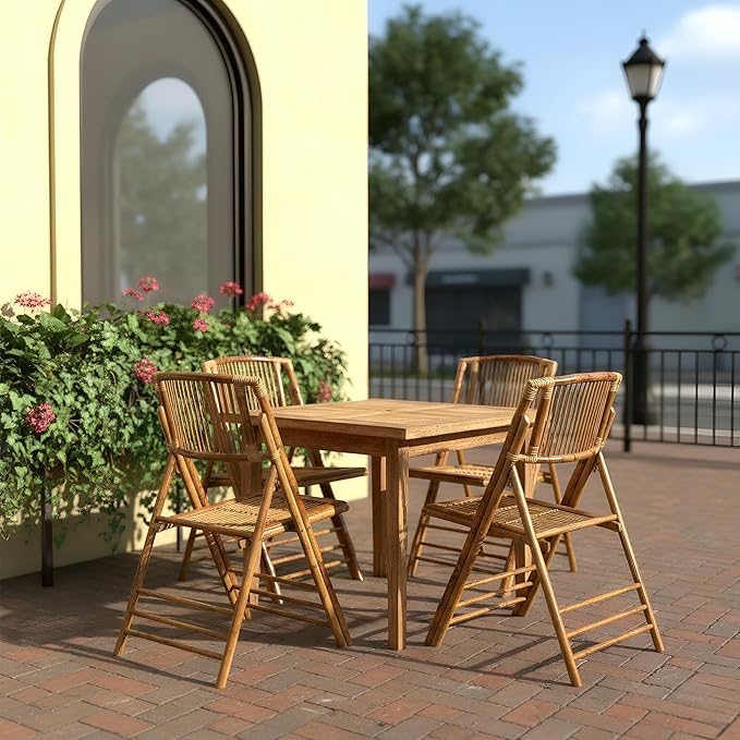Bonnlo Bamboo Folding Chairs 1/2/4 Pack Foldable Dining Wood Chairs for Outdoor Indoor Garden Patio Lawn Porch Wedding Party Event
