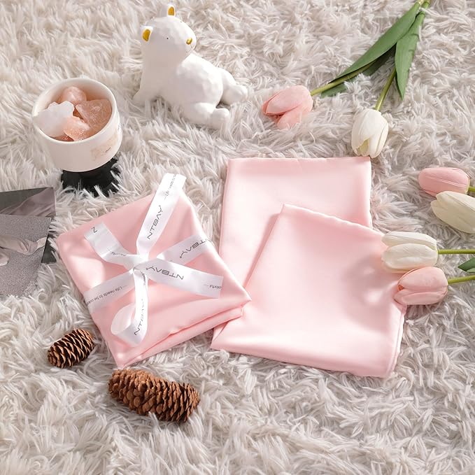 NTBAY Zippered Silk Satin Toddler Pillowcases - 2 Pack Hidden Zipper 13x18 Pillowcases - Luxury and Silky Baby Travel Pillow Covers, Pink